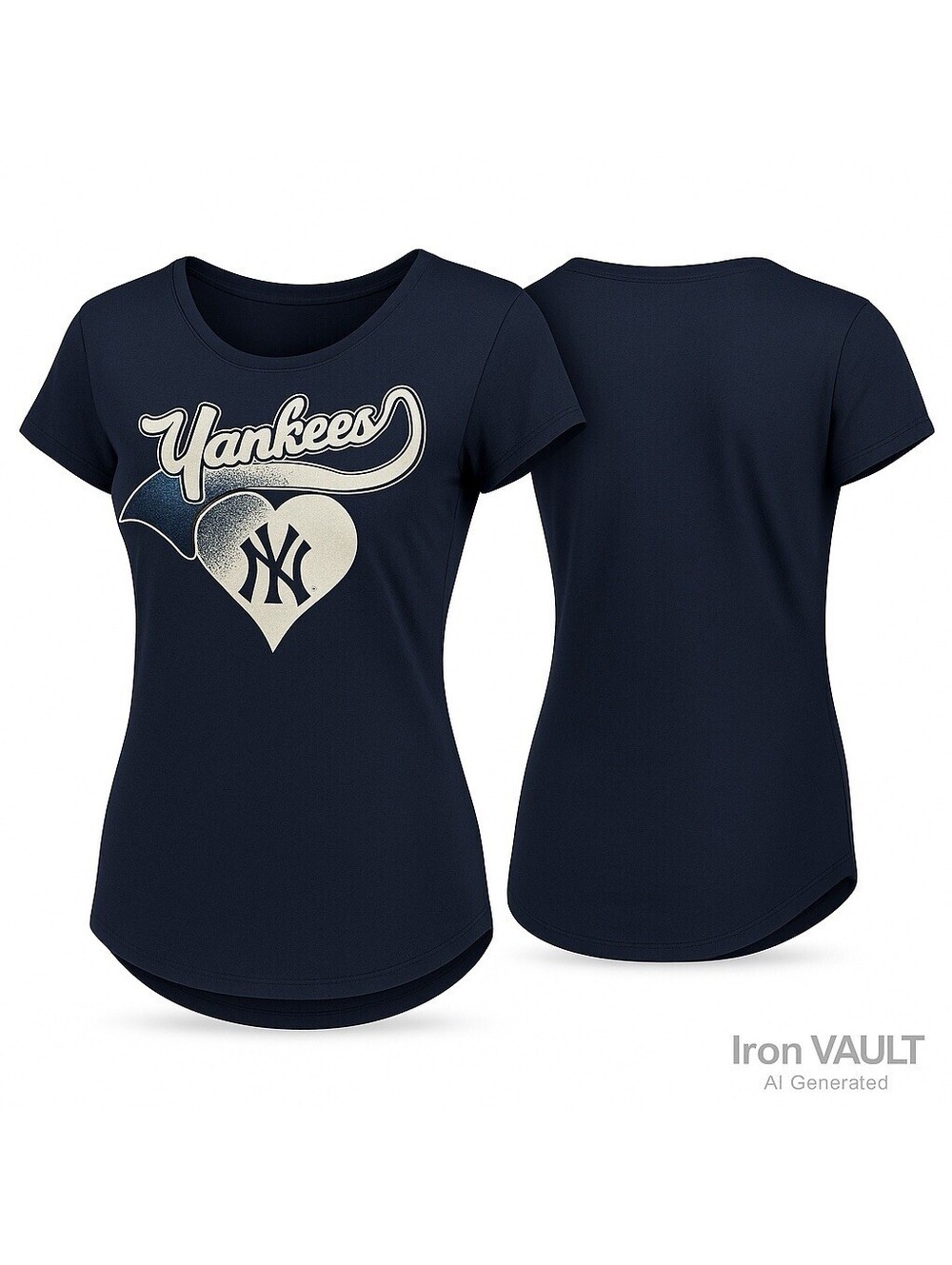 New York Yankees Girls Shirt Navy Heart Logo Tee MLB Genuine Large 14